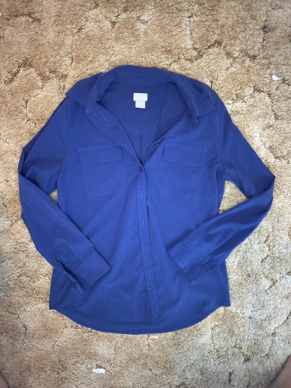 Chico's Size 0 Small Cobalt Blue Modal Button Down Utility Blouse